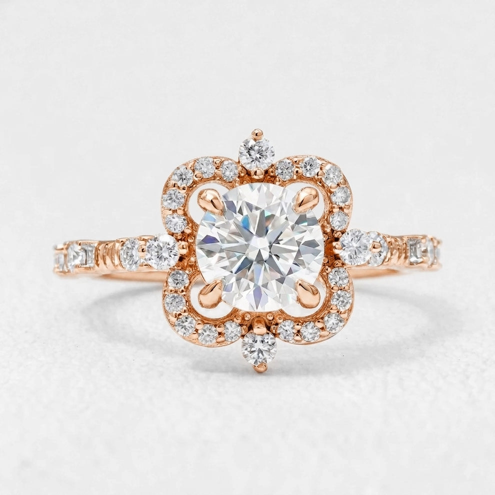 Luna’s Float | 2CT Round Art Diamond Floating Halo Gold Ring.