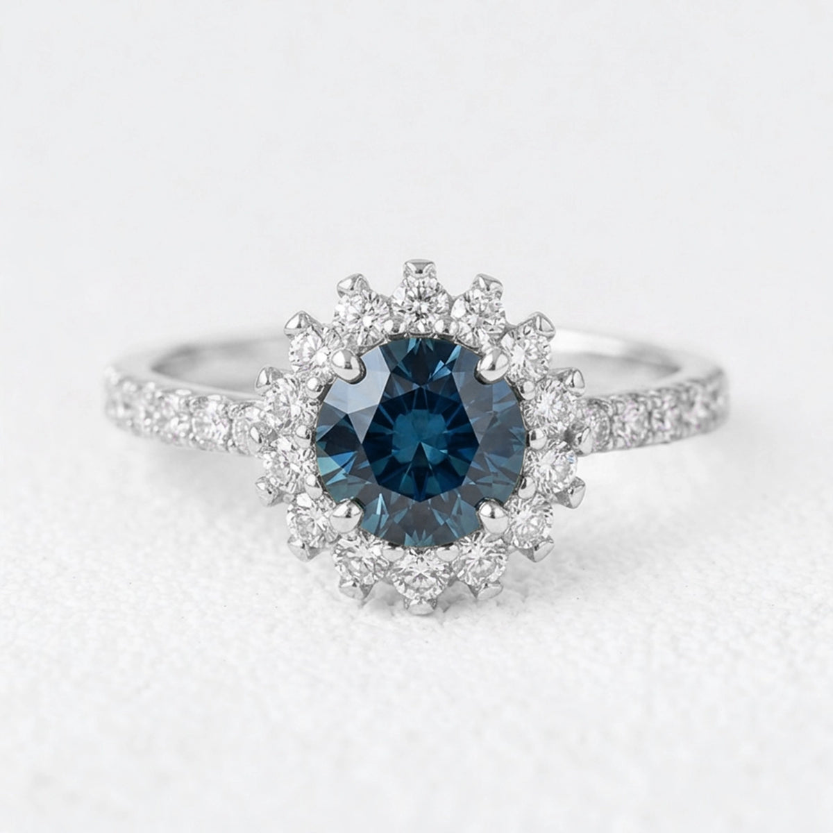 Stella’s Twilight | Blue Sapphire Halo Engagement Ring