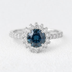 Stella’s Twilight | Blue Sapphire Halo Engagement Ring
