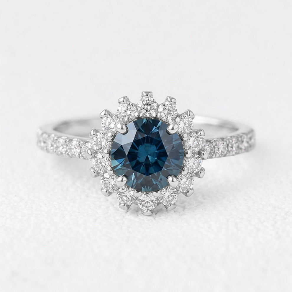 Stella’s Twilight | Blue Sapphire Halo Engagement Ring
