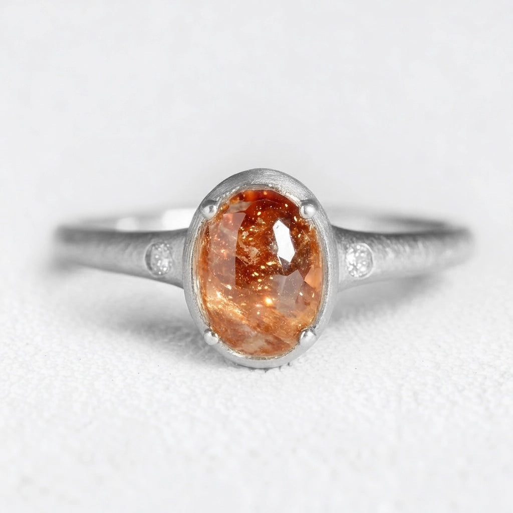 Golden Horizon | Round Sunstone Engagement Ring.
