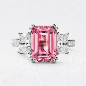 Cleo's Romance | 3CT Emerald Cut Pink Sapphire Engagement  Ring