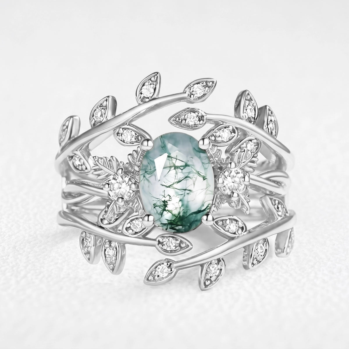 Joséphine’s Malmaison | Oval Cut Moss Agate Foliage Enhancer Bridal Set 2pcs