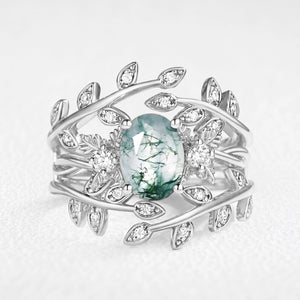 Joséphine’s Malmaison | Oval Cut Moss Agate Foliage Enhancer Bridal Set 2pcs