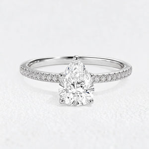 Lena’s Radiance | 1.5CT Pear Diamond Pavé Solitaire Engagement Ring