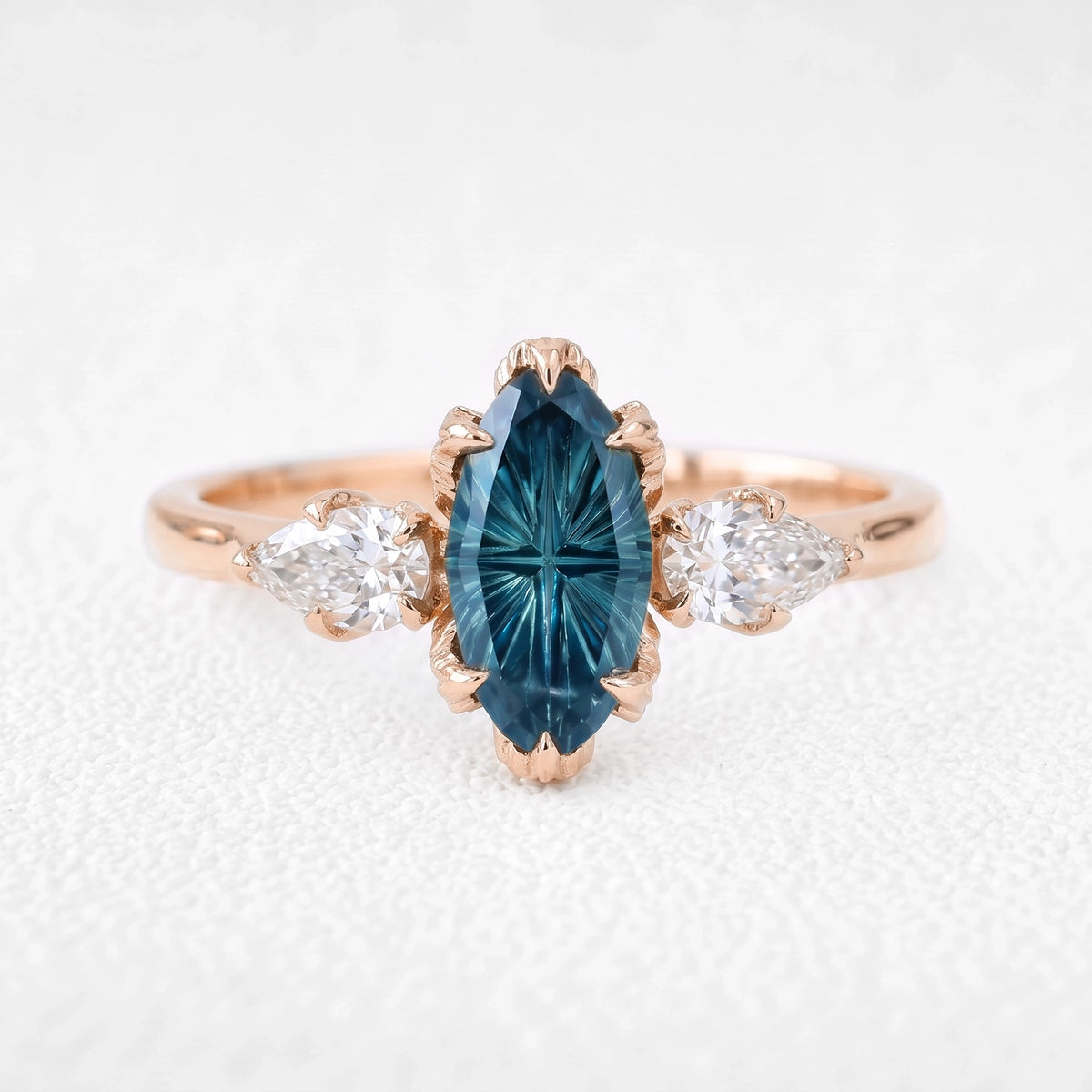 Aurelia’s Vesper | Fantasy-Cut Marquise London Blue Topaz Vintage Engagement Ring