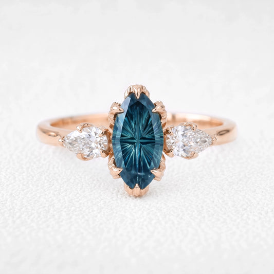 Aurelia’s Vesper | Fantasy-Cut Marquise London Blue Topaz Vintage Engagement Ring