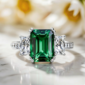 Cleo's Regal | 3CT Baguette Emerald Solitaire Statement Ring.