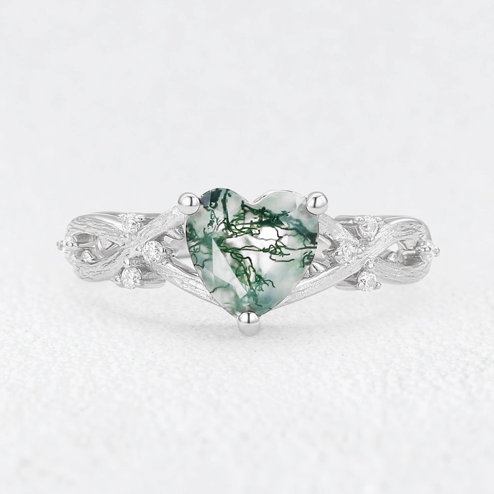 Alexandra’s Heart | Heart Cut Moss Agate Engagement Ring