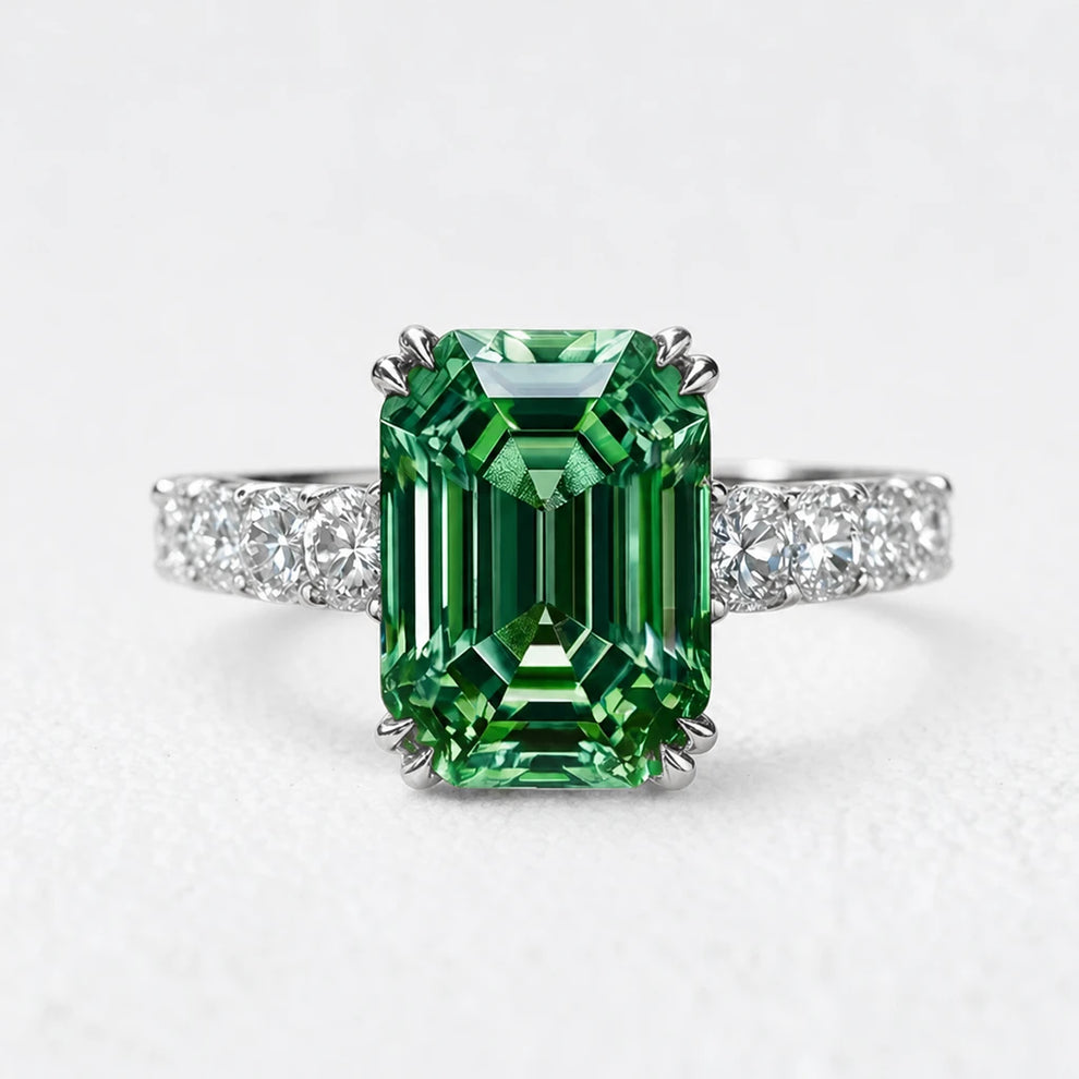 Elara’s Greenwood | 3CT Green Emerald Solitaire Engagement Ring