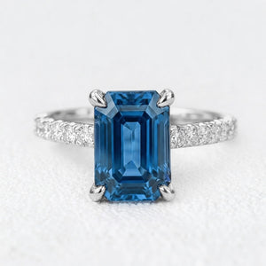 Ianthe’s Azure | 3CT Emerald‑Cut Sapphire Solitaire Engagement Ring