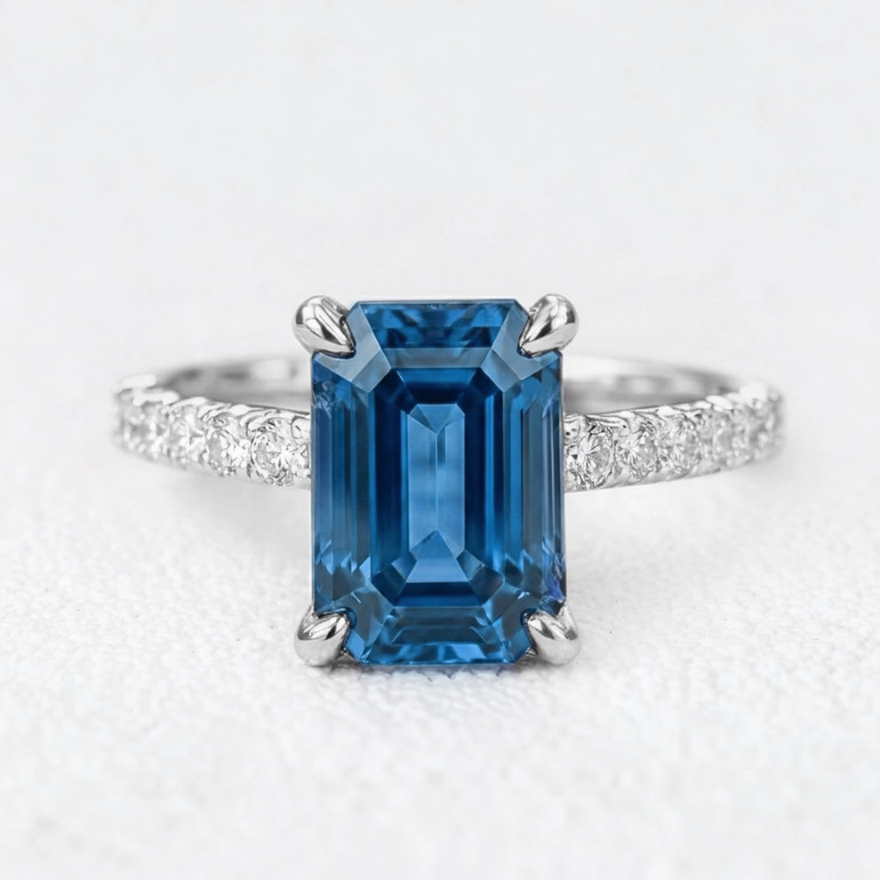 Ianthe’s Azure | 3CT Emerald‑Cut Sapphire Solitaire Engagement Ring