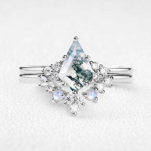 Diana’s Bower | Kite Cut Moss Agate & Moonstone Cluster Chevron Bridal Set 2pcs