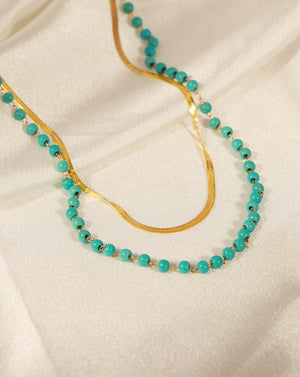 Chic Double-Wrap Snake Chain & Turquoise Bead Necklace