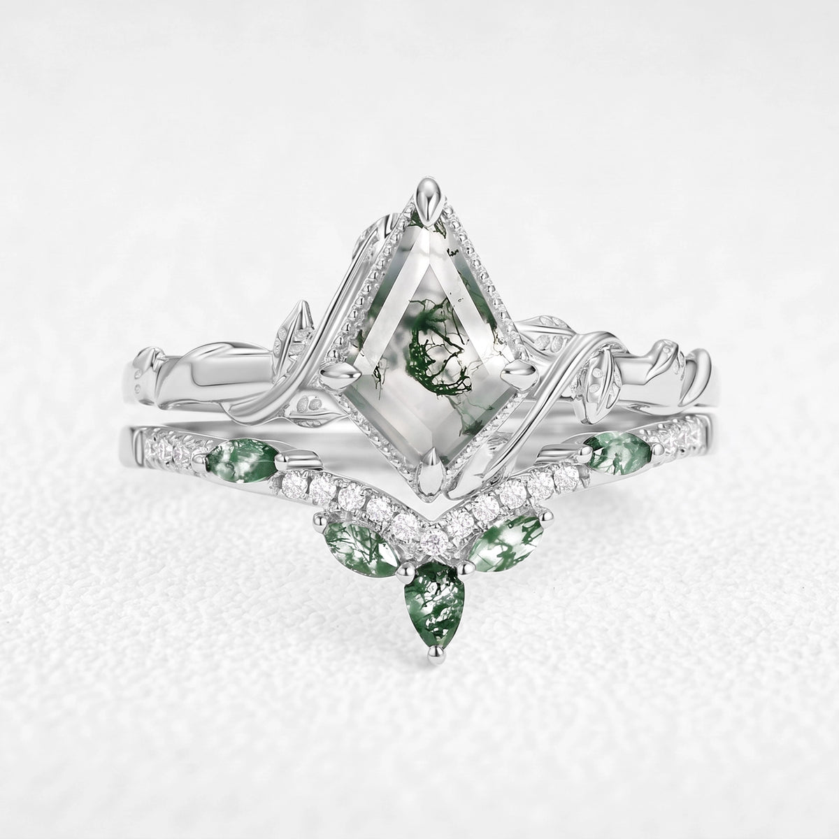 Flora’s Lark | Kite Cut Moss Agate Leafy Bridal Set 2pcs
