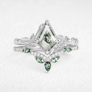 Flora’s Lark | Kite Cut Moss Agate Leafy Bridal Set 2pcs