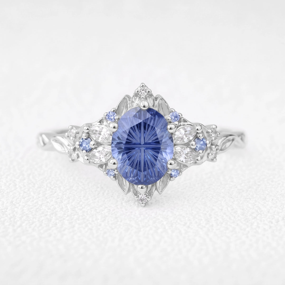 Rosalind’s Cerulean | 1CT Fantasy-Cut Oval Cornflower Sapphire Filigree Engagement Ring
