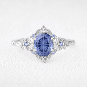 Rosalind’s Cerulean | 1CT Fantasy-Cut Oval Cornflower Sapphire Filigree Engagement Ring