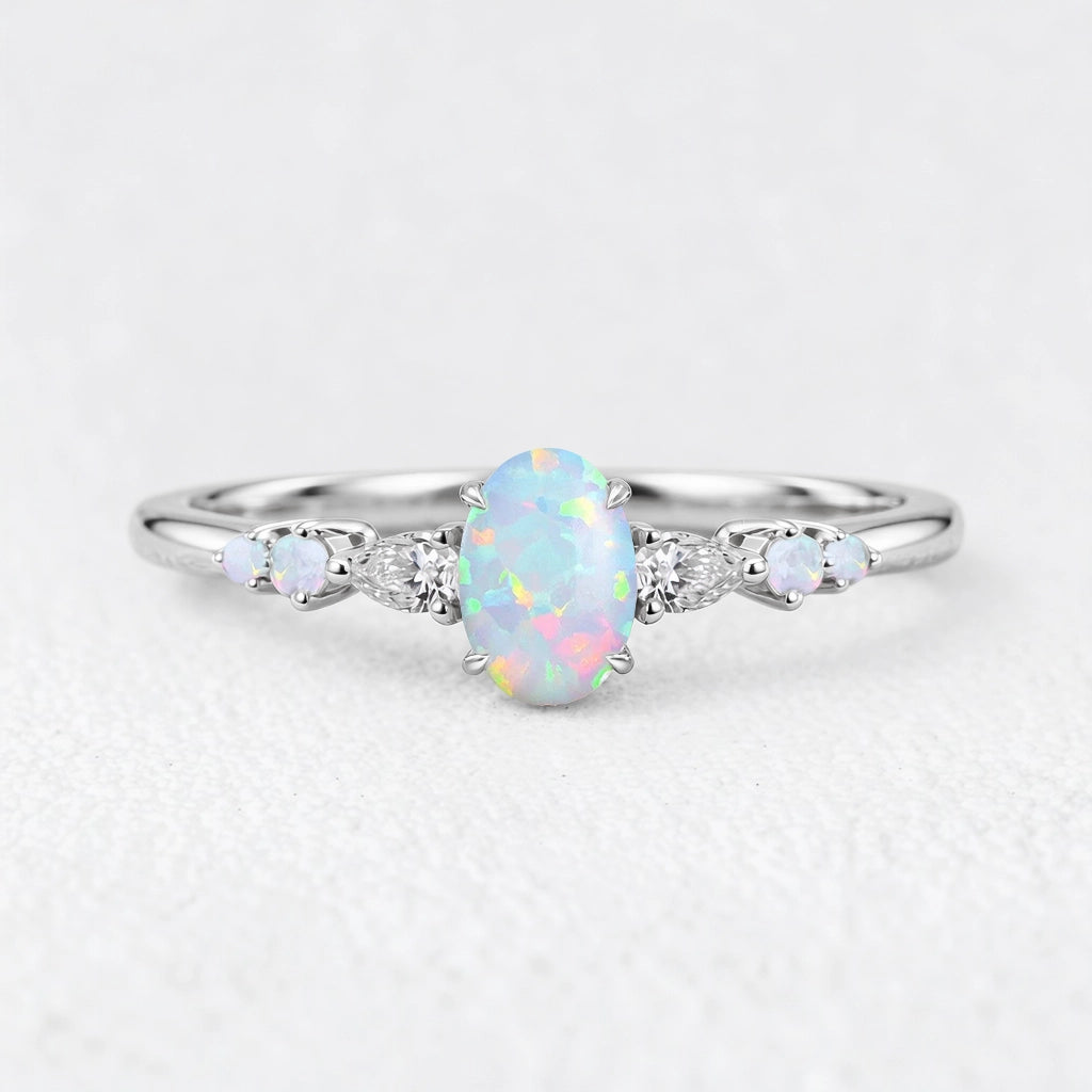 Elara’s Horizon | Oval Opal & Moissanite Engagement Ring