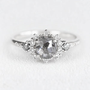 Juliet’s Jubilee | Vintage Sunflower Salt & Pepper Diamond Gold Engagement Ring.