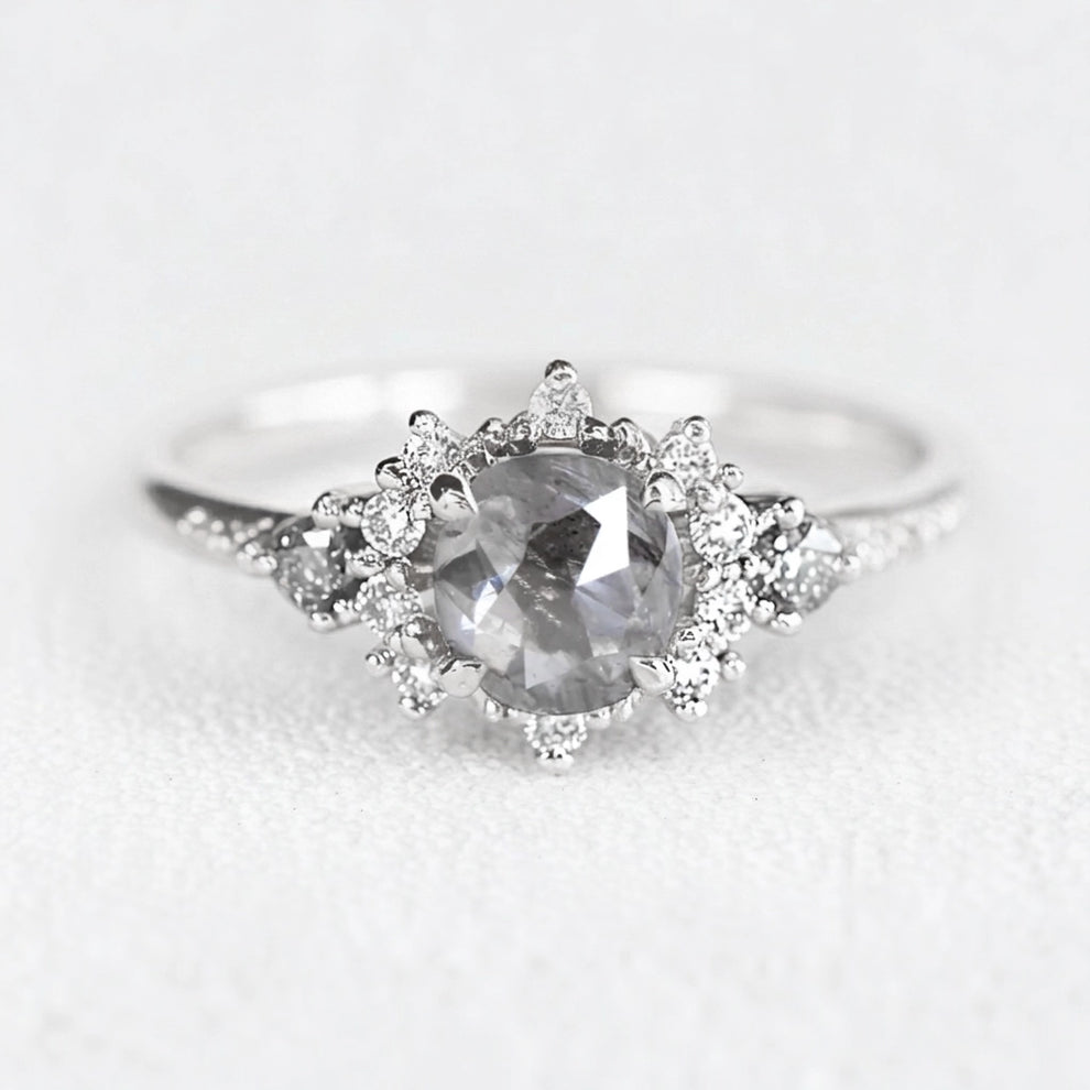 Juliet’s Jubilee | Vintage Sunflower Salt & Pepper Diamond Gold Engagement Ring.