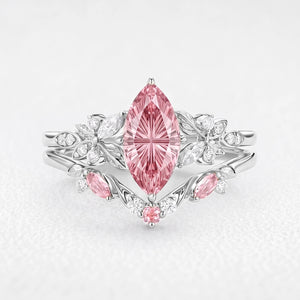 Peony’s Bloom | Fantasy-Cut Marquise Pink Sapphire Bridal Set 2pcs