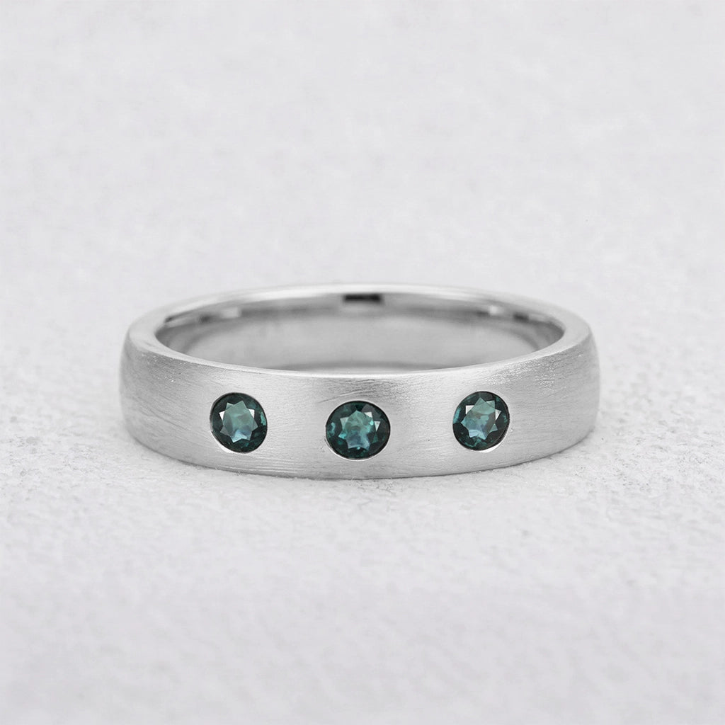 Shadow Peak | Round Lab-Grown Teal Sapphire Wedding Band.