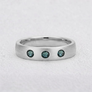 Shadow Peak | Round Lab-Grown Teal Sapphire Wedding Band.