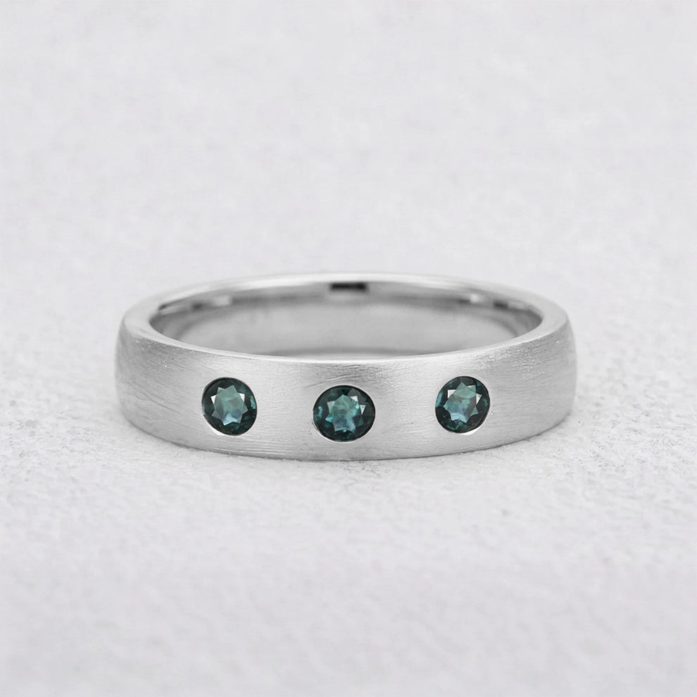 Shadow Peak | Round Lab-Grown Teal Sapphire Wedding Band.