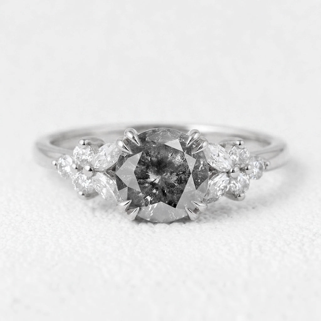 Isadora’s Bloom | 1CT Vintage Round Salt & Pepper Diamond Cluster Engagement Ring