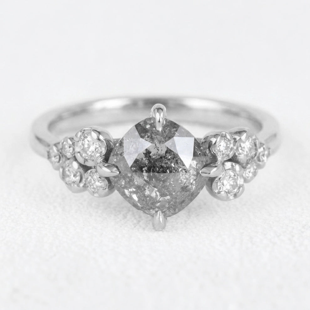 Astrid’s Stardust | 1.5CT Cushion Salt & Pepper Diamond Blossom Engagement Ring