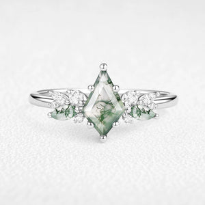 Lavinia’s Sprig | Classic Kite Cut Moss Agate Engagement Ring