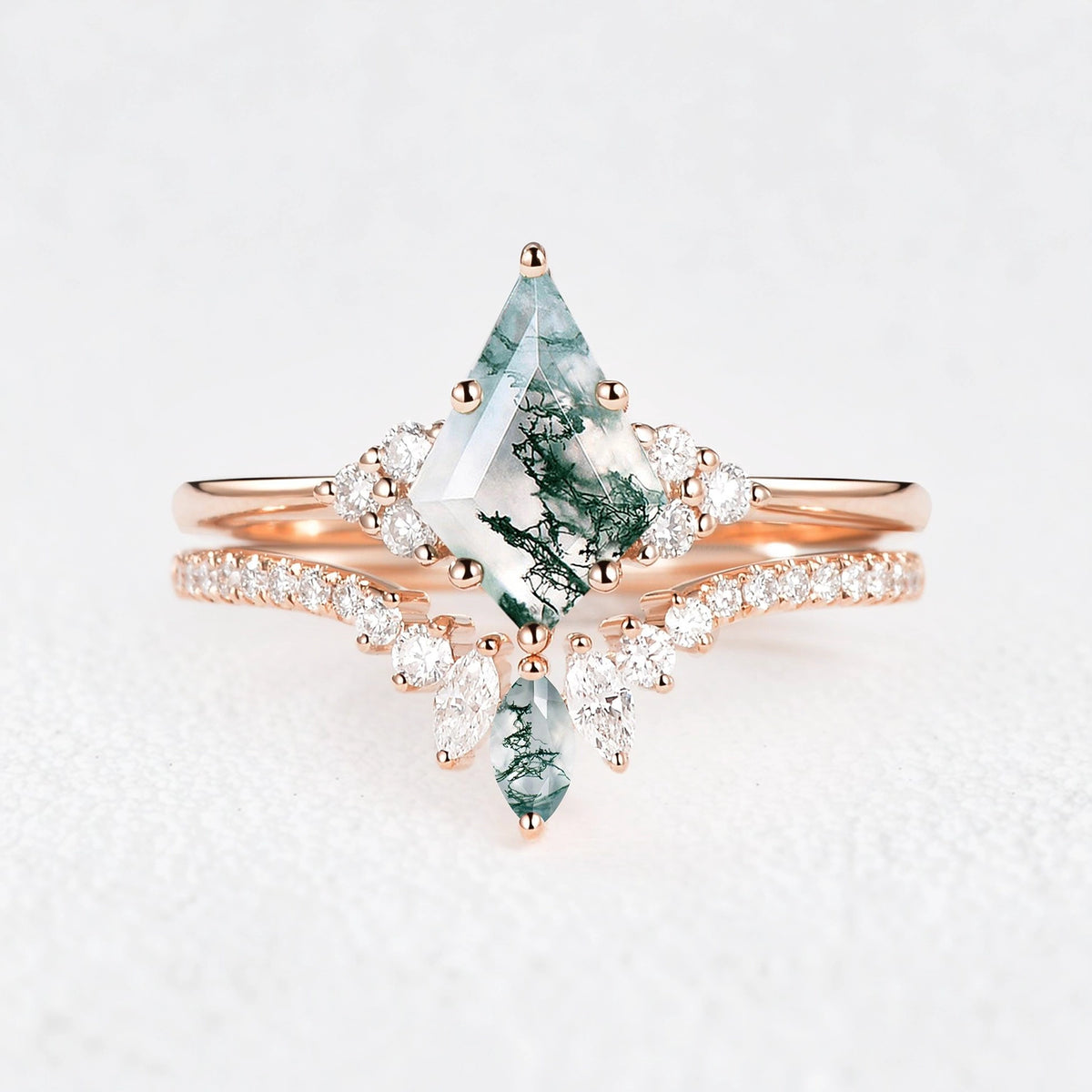 Seraphina‘s Glade | Kite Moss Agate Cluster Bridal Duo