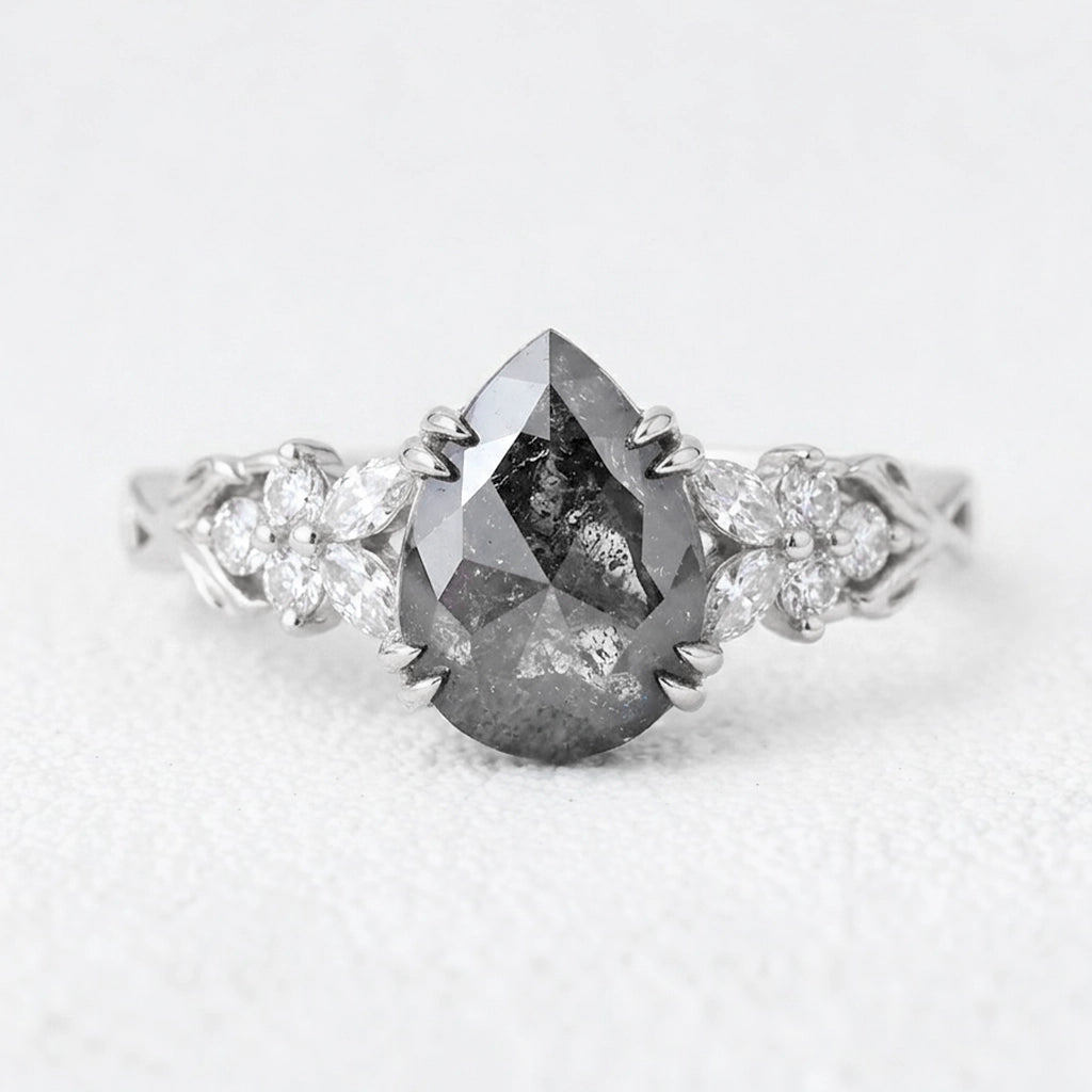 Isadora's Vine | 1CT Pear Salt & Pepper Diamond Engagement Ring