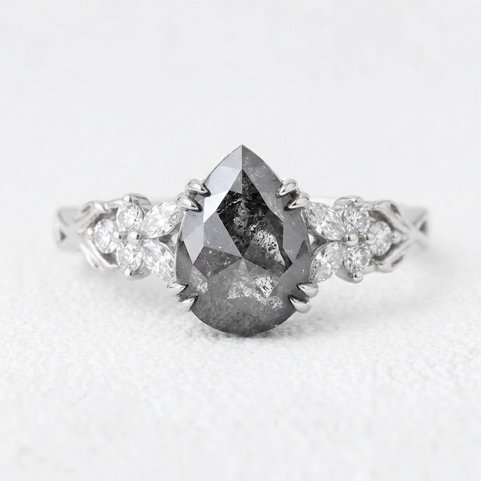 Isadora's Vine | 1CT Pear Salt & Pepper Diamond Engagement Ring
