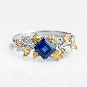 Seraphine’s Bloom | Princess Cut Sapphire with Citrine Floral Engagement Ring
