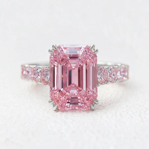 Elena's Oath | 3CT Green Emerald Cut Pink Glasshouse Ring