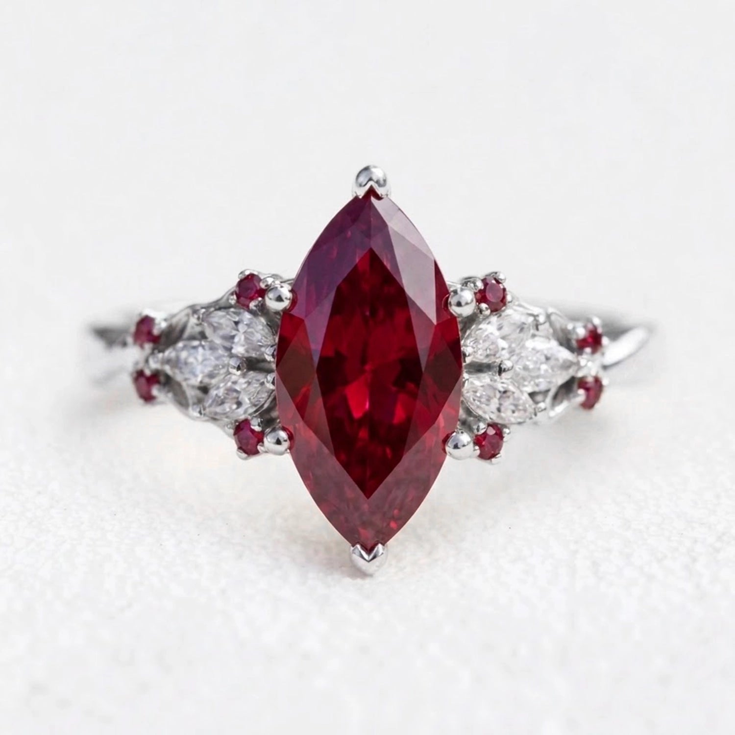 Valencia’s Crimson | 2CT Marquise Ruby Vintage Engagement Ring