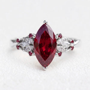 Valencia’s Crimson | 2CT Marquise Ruby Vintage Engagement Ring
