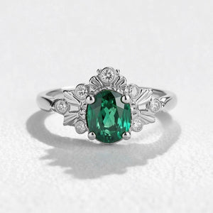 Isolde’s Willow | Vintage Oval Natural Emerald Engagement Ring.