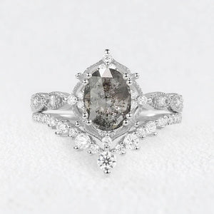 Charlotte’s Grace | 1.5CT Oval Salt & Pepper Diamond Vintage Bridal Set 2pcs