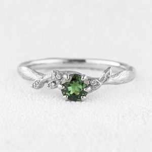 Fairy Glen | Teal Sapphire Engagement Ring with Leaf Band