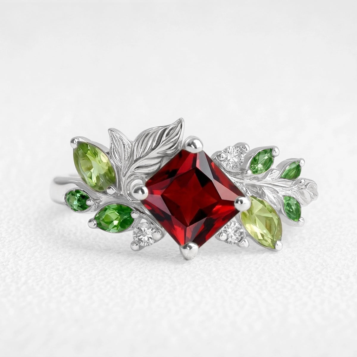 Rosalind’s Ode | Princess Cut Ruby Grand Foliage Engagement Ring