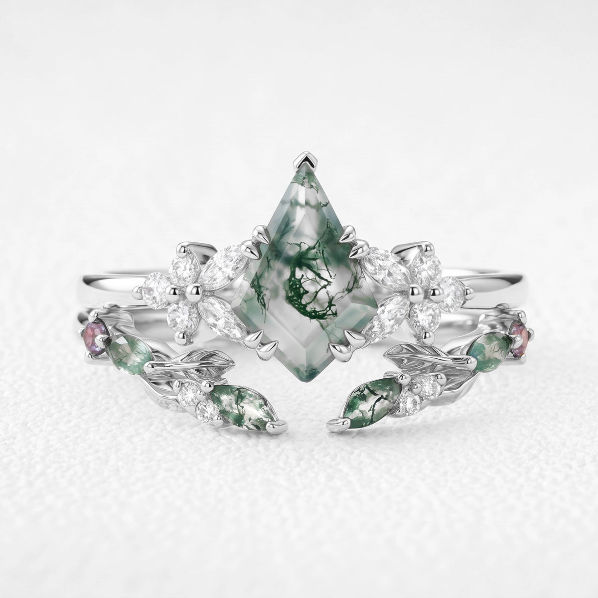 Marigold’s Drift | Kite Cut Moss Agate Leafy Bridal Set 2pcs