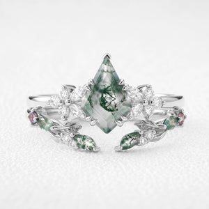 Marigold’s Drift | Kite Cut Moss Agate Leafy Bridal Set 2pcs