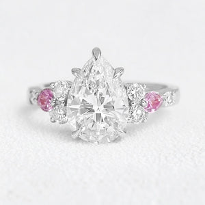 Aurora’s Embrace | Vintage 2CT Pear Cut Diamond Twin Trio Engagement Ring.