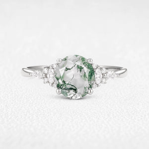 Sylvie’s Dew | Vintage Round Moss Agate Cluster Engagement Ring