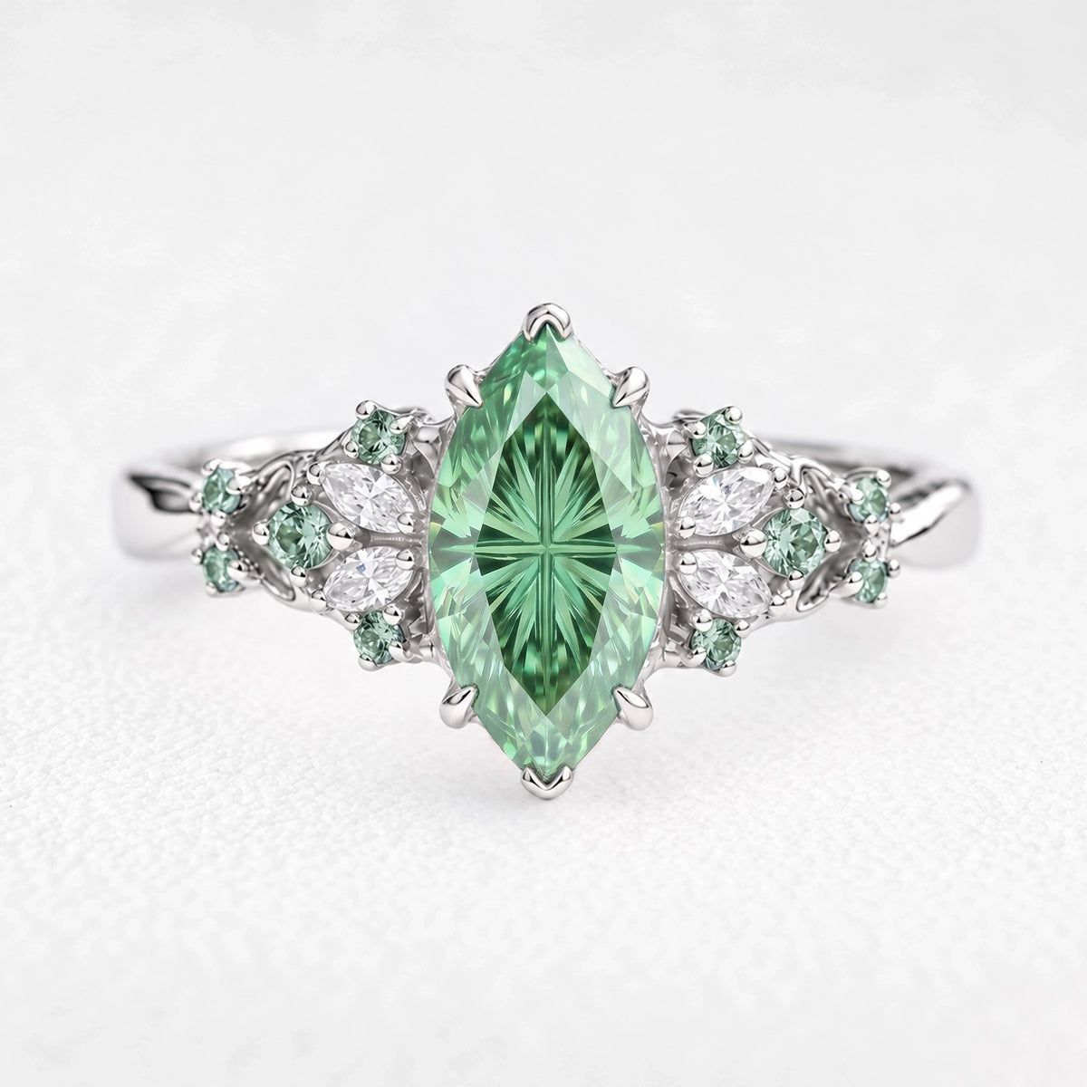 Joséphine’s Verdure | 1CT Marquise Fantasy-Cut Green Sapphire Vintage Engagement Ring