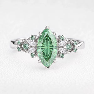 Joséphine’s Verdure | 1CT Marquise Fantasy-Cut Green Sapphire Vintage Engagement Ring