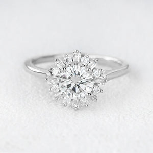 Aurora’s Sunburst | 1CT Round Diamond Halo Engagement Ring